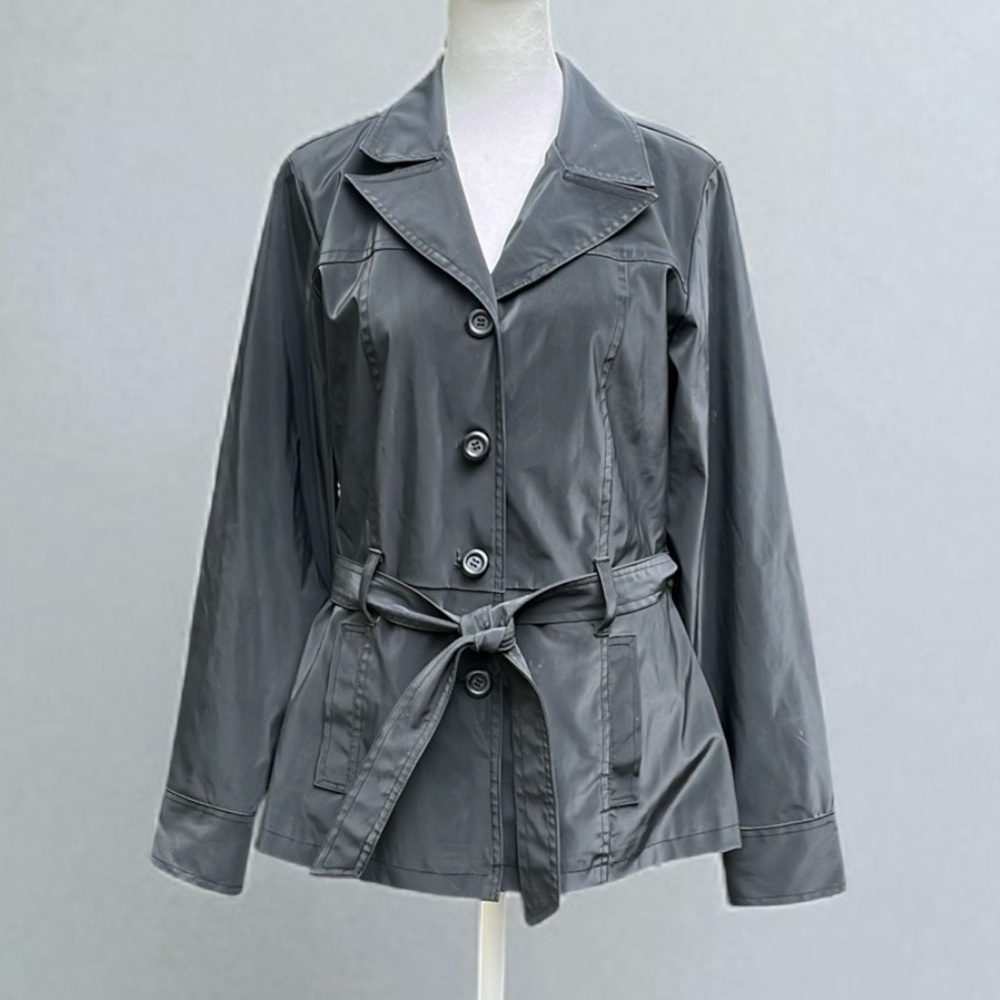 BB Dakota Belted Double Breasted Vinyl Jacket in Black Size Medium